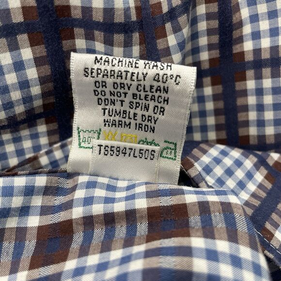 Bugatchi Mens Windowpane Plaid Long Sleeve Button Up Blue Brown- M - Picture 12 of 15